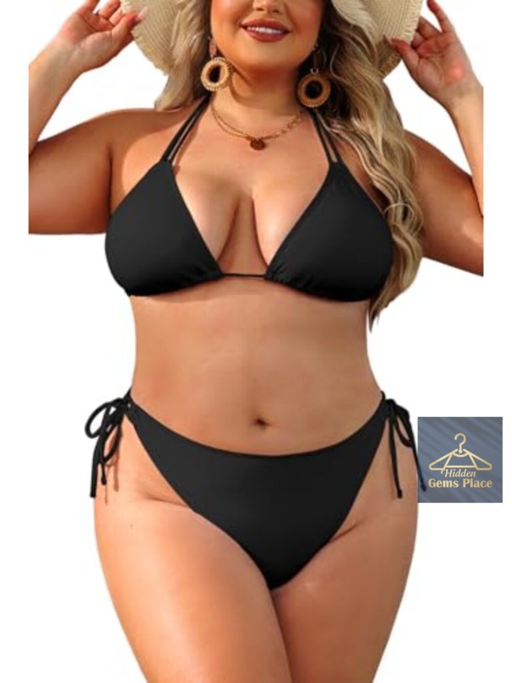 Plus Size Triangle Bikini Set Double Straps Halter Swimsuit